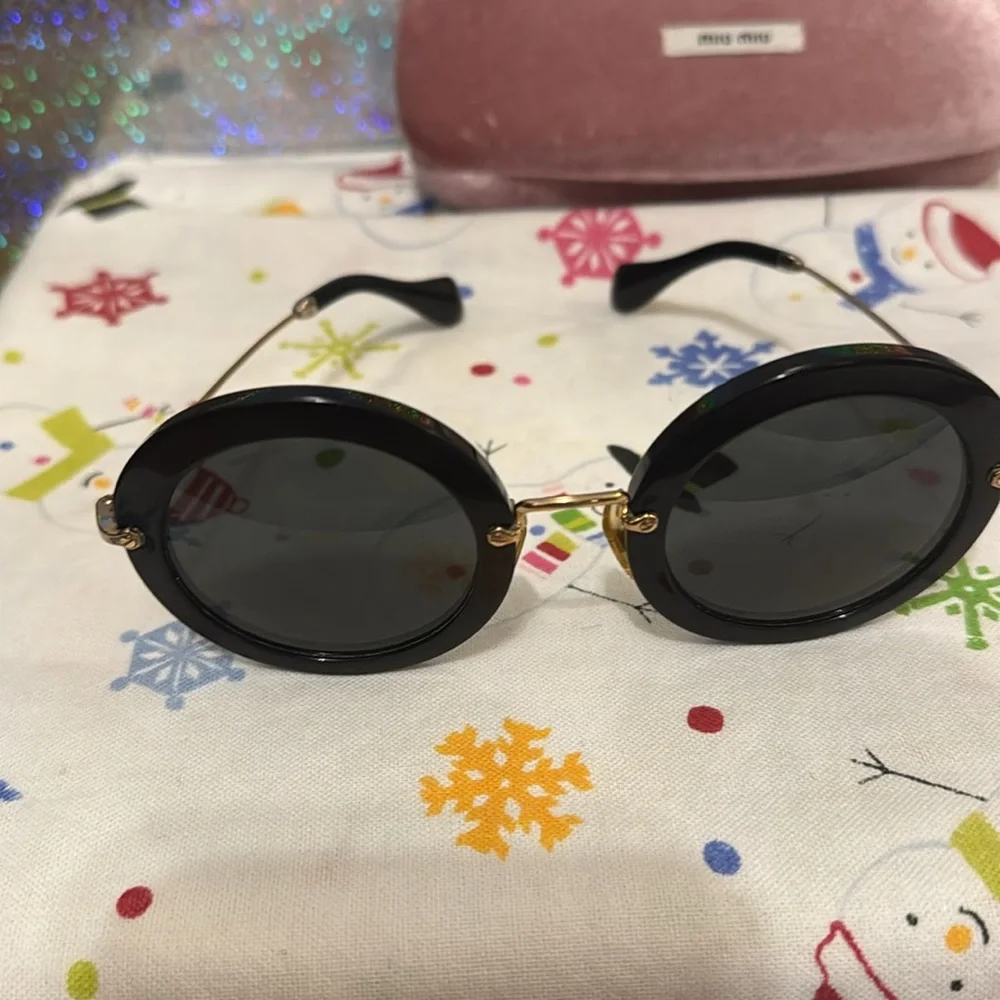 Miu Miu Sunglasses Black with Gold frames Includes pink case - Picture 8 of 10